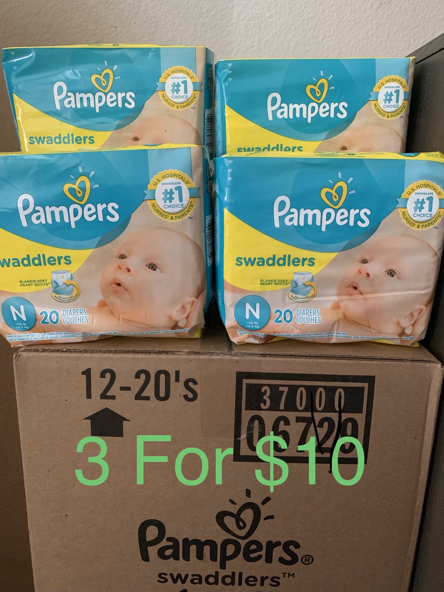 Pampers Swaddlers Newborn Diapers. 3 Bags for $10