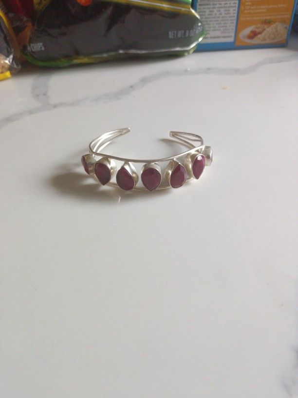 Sterling Silver Garnet Cuff Bracelet