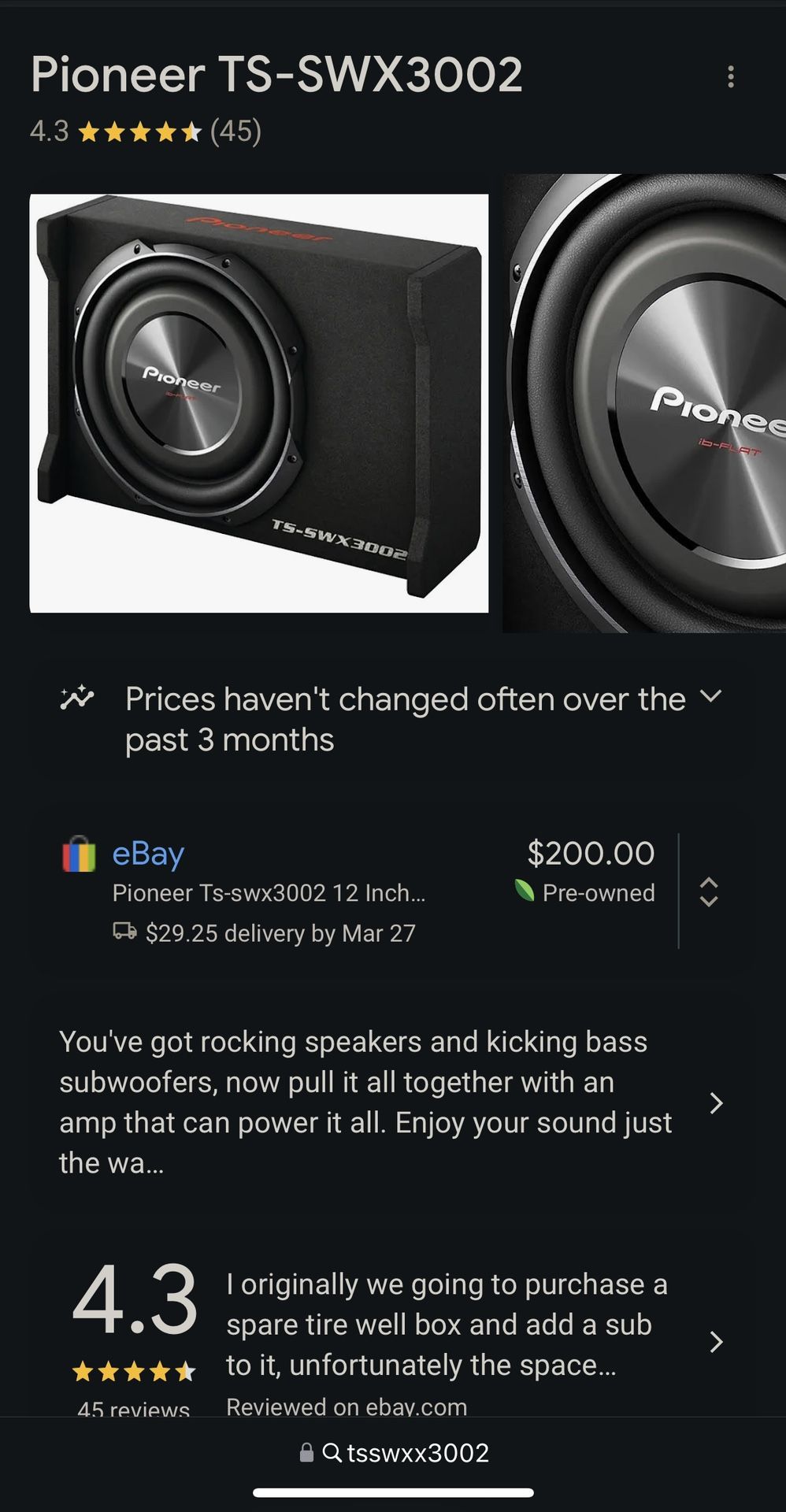 Pioneer Downward Facing Trunk Mono Subwoofer (TS-SWX3002)