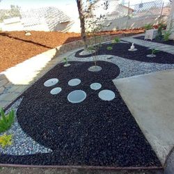 INS TAL LATION Decorative Rock, Stepping Stones, Retaining Wall, Gorilla Hair.