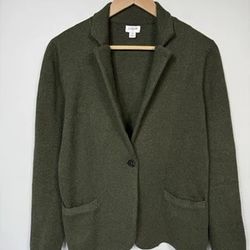 J Crew  Sweater Blazer l Olive Green 1 Button Knit Classic Cotton Cardigan Top Shirt Women's Size S Small