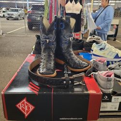 Red Diamond Boots And Belt Ostrich 