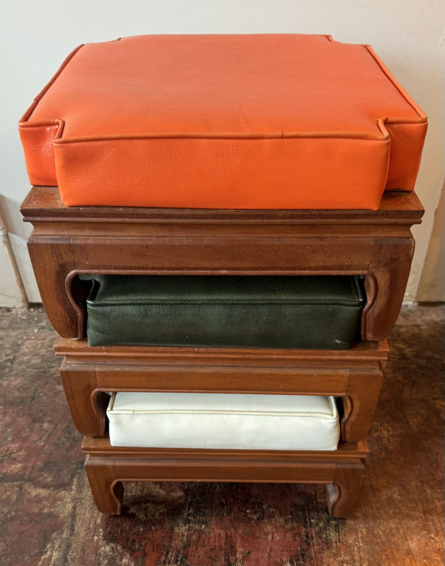 Mid Century 1960’s Set of 3 Nesting Stackable Ottoman Stools