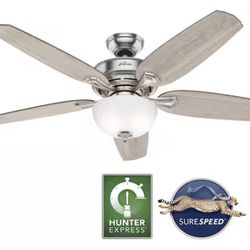 54 in. Hunter Express Indoor Brushed Nickel Ceiling Fan with Remote and Light Kit Included