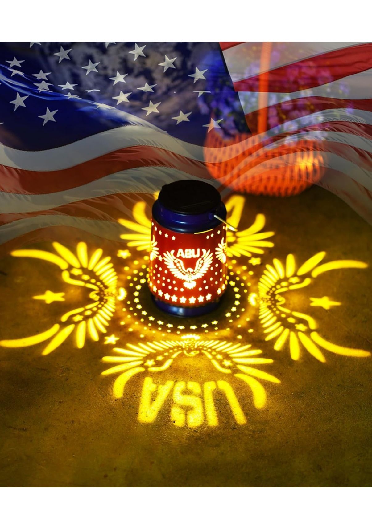 American Eagle Solar Lanterns Outdoor Waterproof:Hanging Lights Garden Decor for 4th of July Patriotic Decorations Fathers Day Gifts for Independence