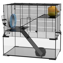 PawHut 23.5" Hamster Cage, Gerbil Cage w/Glass Basin for Small Hamsters, Black