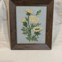 Embroidery/Stitch Artwork Flowers And Bee Handmade 1973