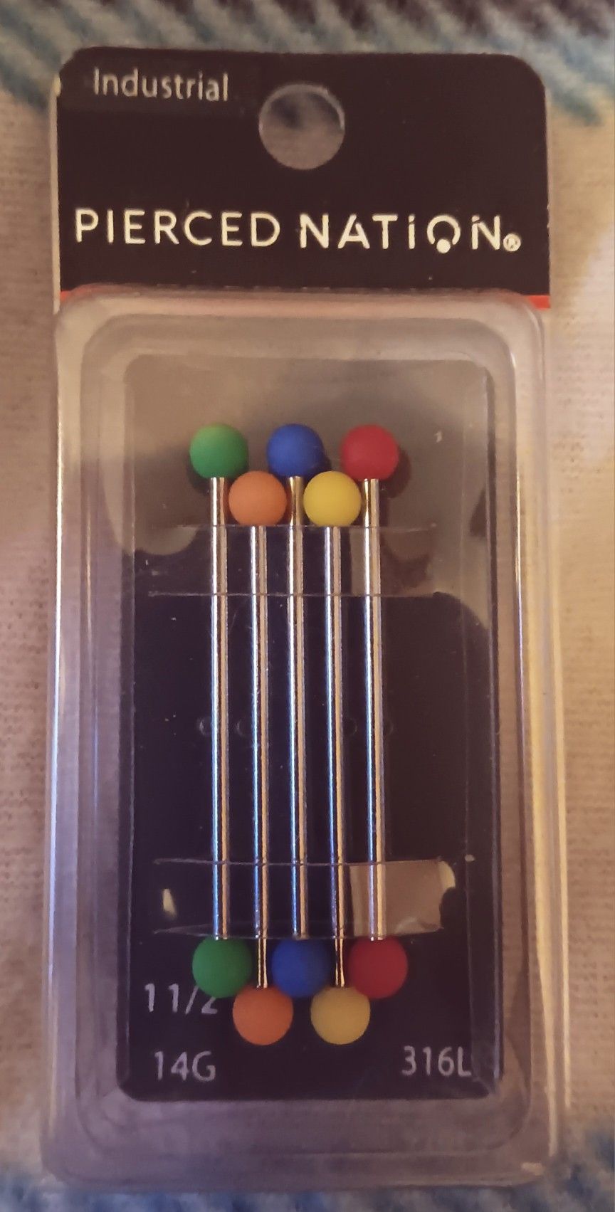 Body Jewelry-"PIERCED NATION" *INDUSTRIAL* MULTI UV 5pk 14G 1 1/2"  Barbells  [NEW]