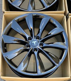 21" Tesla Model S Factory Wheels Rims Gloss Black New Staggered Turbine