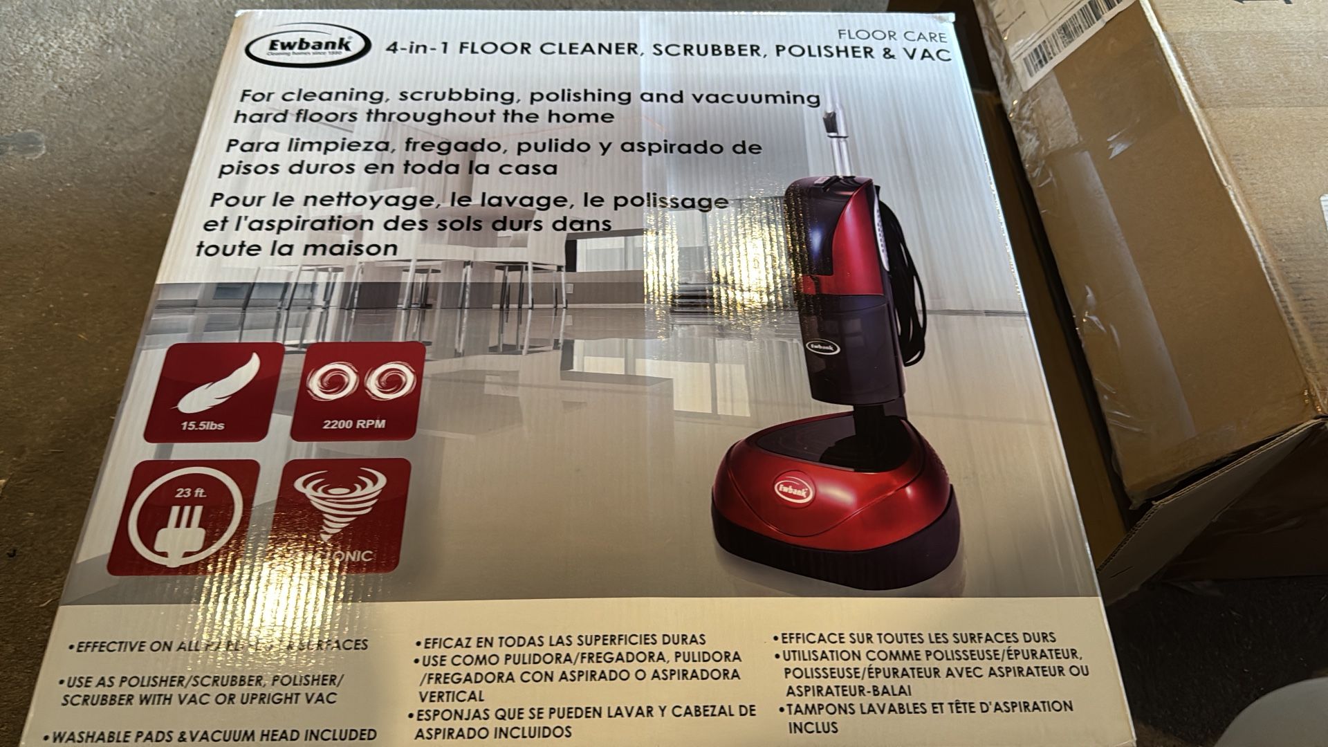 Ewbank EPV1100 4-in-1 Floor Cleaner, Scrubber, Polisher and Vacuum, Red Finish, 23-Foot Power Cord