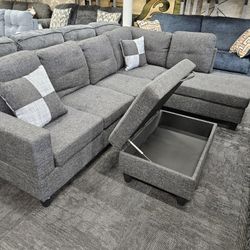Brand New Black Gray Linen Sectional Set