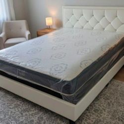 New Queen Size Bed Frame With MATTRESS Diamond Headboard Platform Bed Queen Size With MATTRESS 