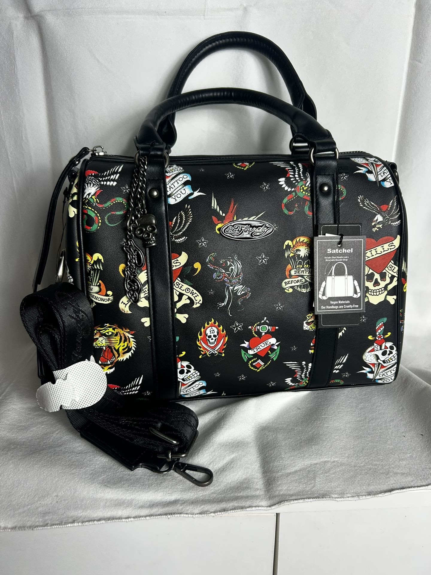Ed Hardy Shoulder Bag Satchel Purse Love Kills Slowly Tattoo Graphic Handbag