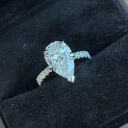 New 3.00 Carat Pear Lab Diamond Ring 14k White Gold Certified E VS1