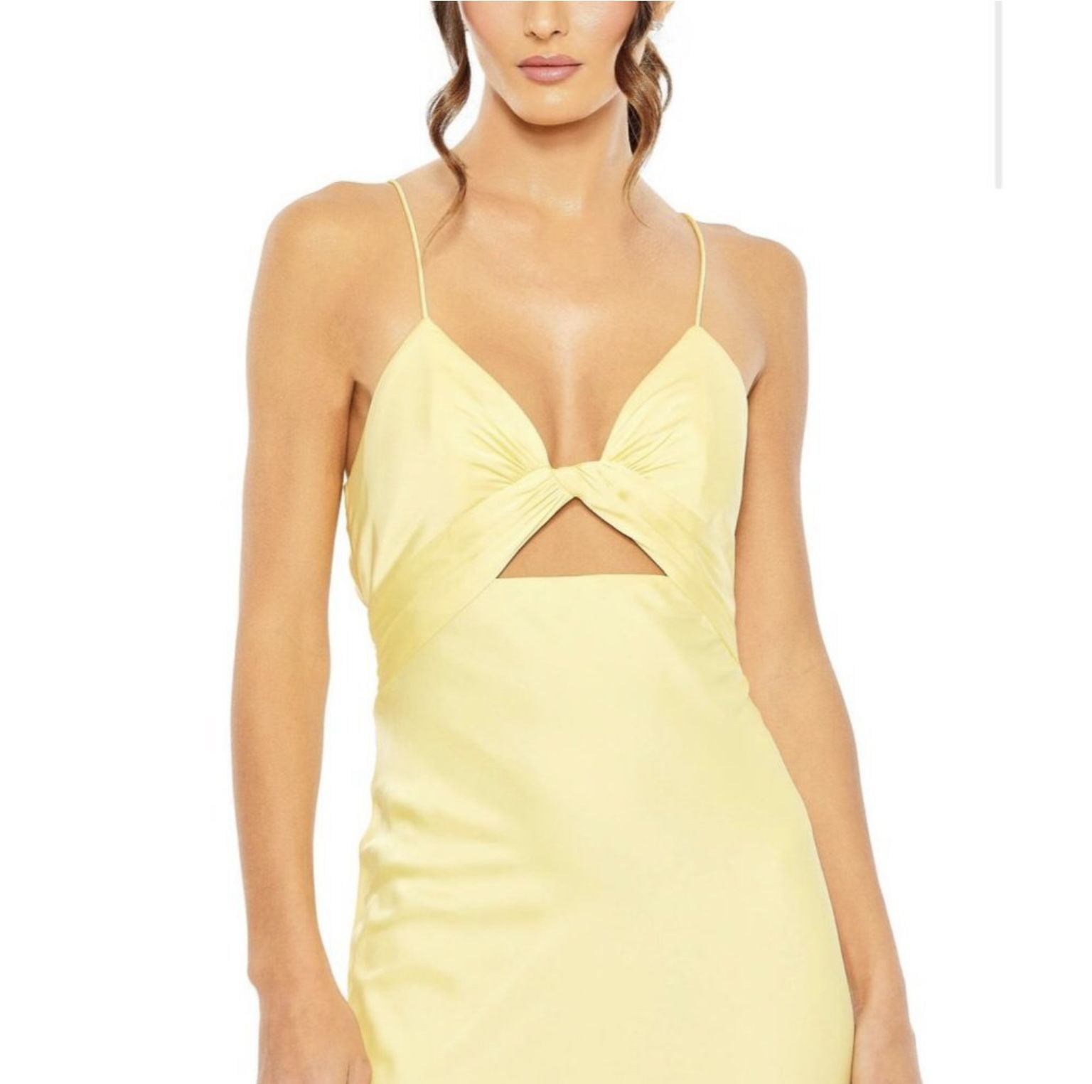 Ieena for Mac Duggal Yellow Twist Front Gown 