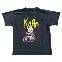 Vintage 1993 Korn Skeleton Riding Bike Shirt Y2K Size Medium