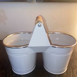 Metal White Double Planter Pot