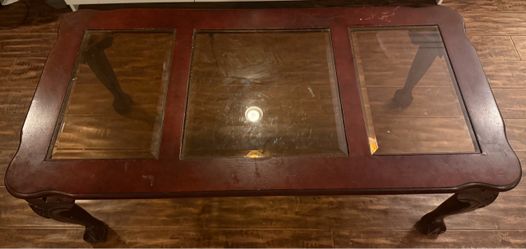 Cherry Wood Coffee Table with Glass Inserts