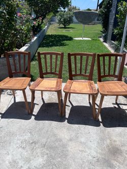 Four Vintage Hand Crafted Solid Hard Wood Dining Chairs
