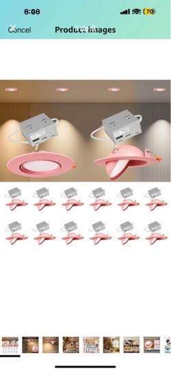 Lightdot 12 Pack 6 Inch LED Gimbal Recessed Lighting, 360°+90° Adjustable (Pink)