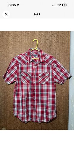 Old Navy Button Up Shirt Mens Large Short Sleeve Plaid Collared Casual