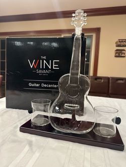 Guitar Decanter and Two glasses- The Wine Savant