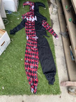 Jester Halloween Costume Red Black Harlequin