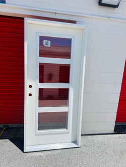 Brand New Exterior Impact Glass Door With PVC Frame 36x80