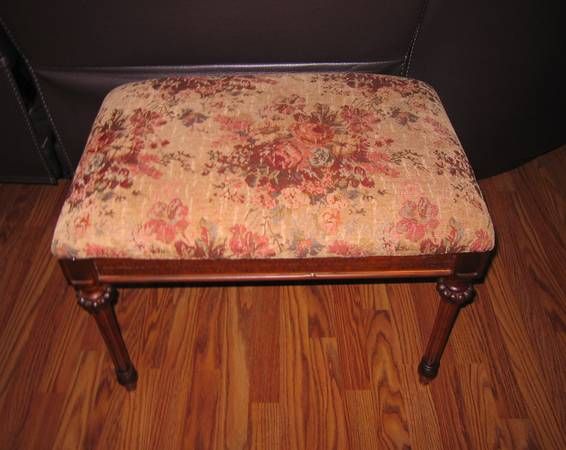 VANITY BENCH PADDED BROCADE BENCH SEAT BEAUTIFUL VINTAGE LOOK