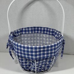 Blue and White Cloth Metal Basket