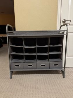 16 Compartment Shoe Organizer with storage rack and 4 removable storage bins
