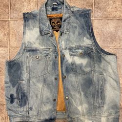 Milwaukee Performance Blue Denim Vest Conceal Carry Pockets Sz L