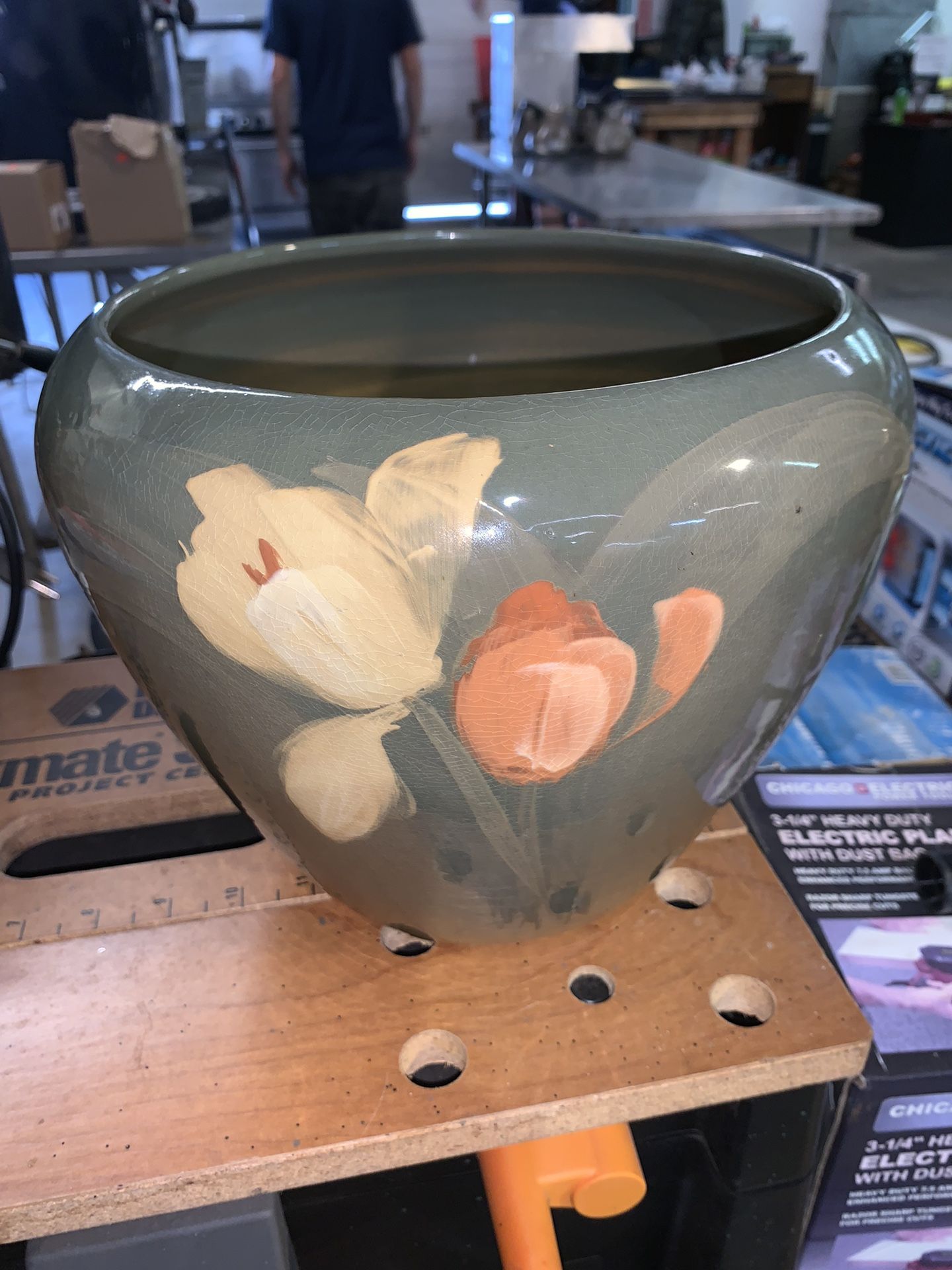 Vintage Weller Art Pottery Standard Glaze Pot Jardiniere Hand Painted Flowers