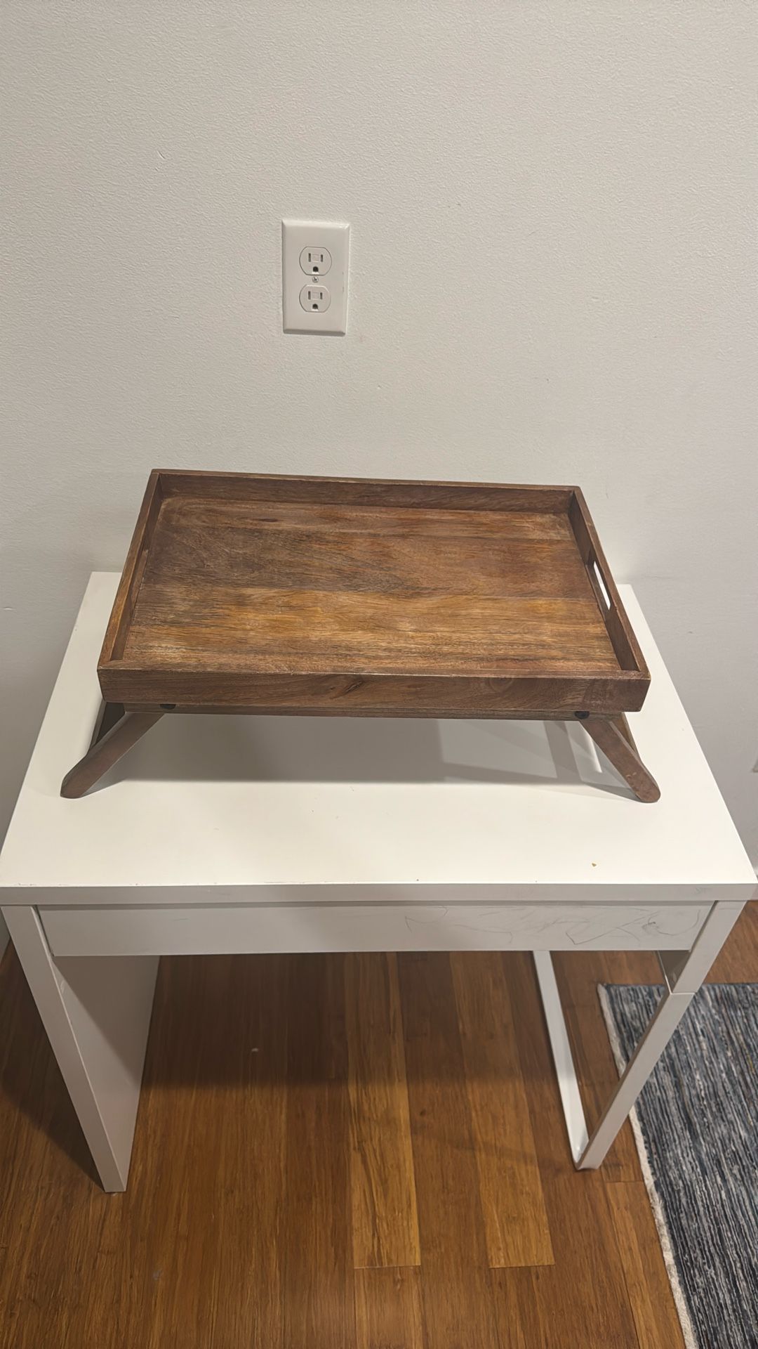 Natural Wood Bed Serving Tray with Folding Legs