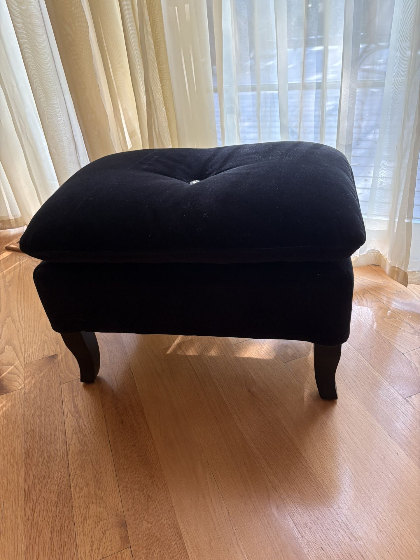 Black Velvet Ottoman With Crystal Decor