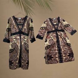 Pea in the Pod YASB Maternity Dress Paisley Size M Women’s Bronze Black Kimono