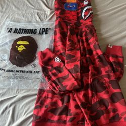Bape Hoodie Red M New w Bag & Tags