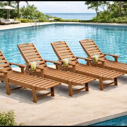 Outdoor Chaise Lounge Chairs Set of 4, HDPS Chaise Lounger, 5 Positions Adjustable Lounge Chairs, Pool Lounge Chair with Wheels for Poolside, Patio, R