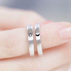 sun moon plain silver ring