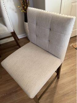 4 Tufted Dining Chairs - Cream, Nailhead Trim