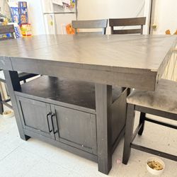 Dining Table Set & Beige Upholstered Extendable Counter Height