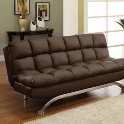 Brand New Brown Leather Futon Sofa Sleeper