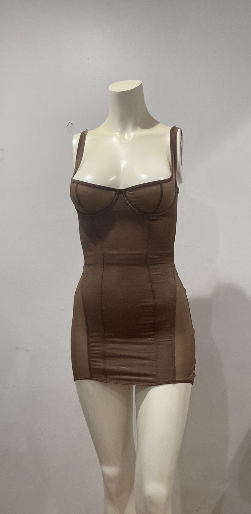 SKIMS Glissenette Corset Dress Bodysuit NWT Size XS Cocoa Brown Jasper Shimmer