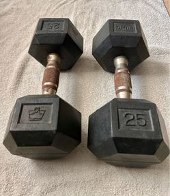 PAIR OF 25LBS DURA-BELL HEX DUMBBELLS – USED IN EXCELLENT CONDITION