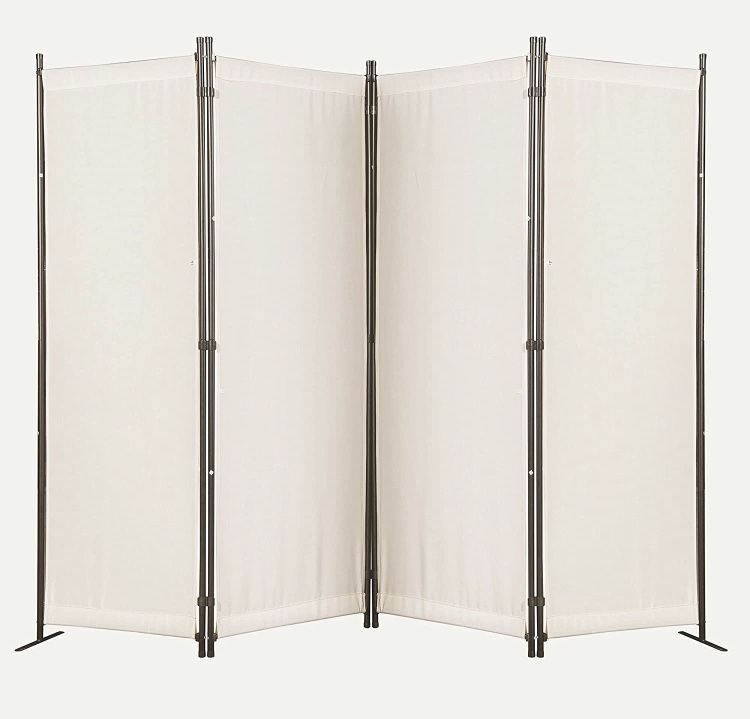 4 Panel Partition Room Dividers Folding Privacy Screen Temporary Wall Divider Freestanding Room Separator (Beige)