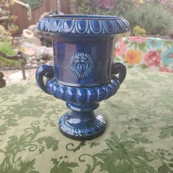 Cobalt Blue Ceramic Pedestal Vase With Handles