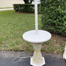 Hollywood Regency Vintage White & Yellow Bamboo Floor Table Lamp