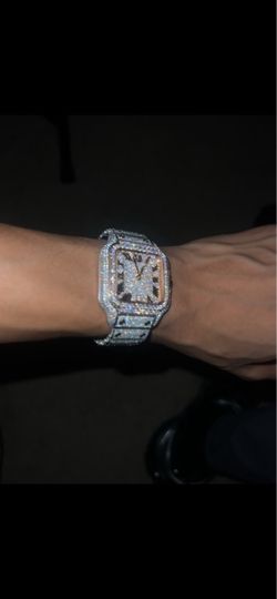 vvs moissanite fully iced, santos Roman numeral watch