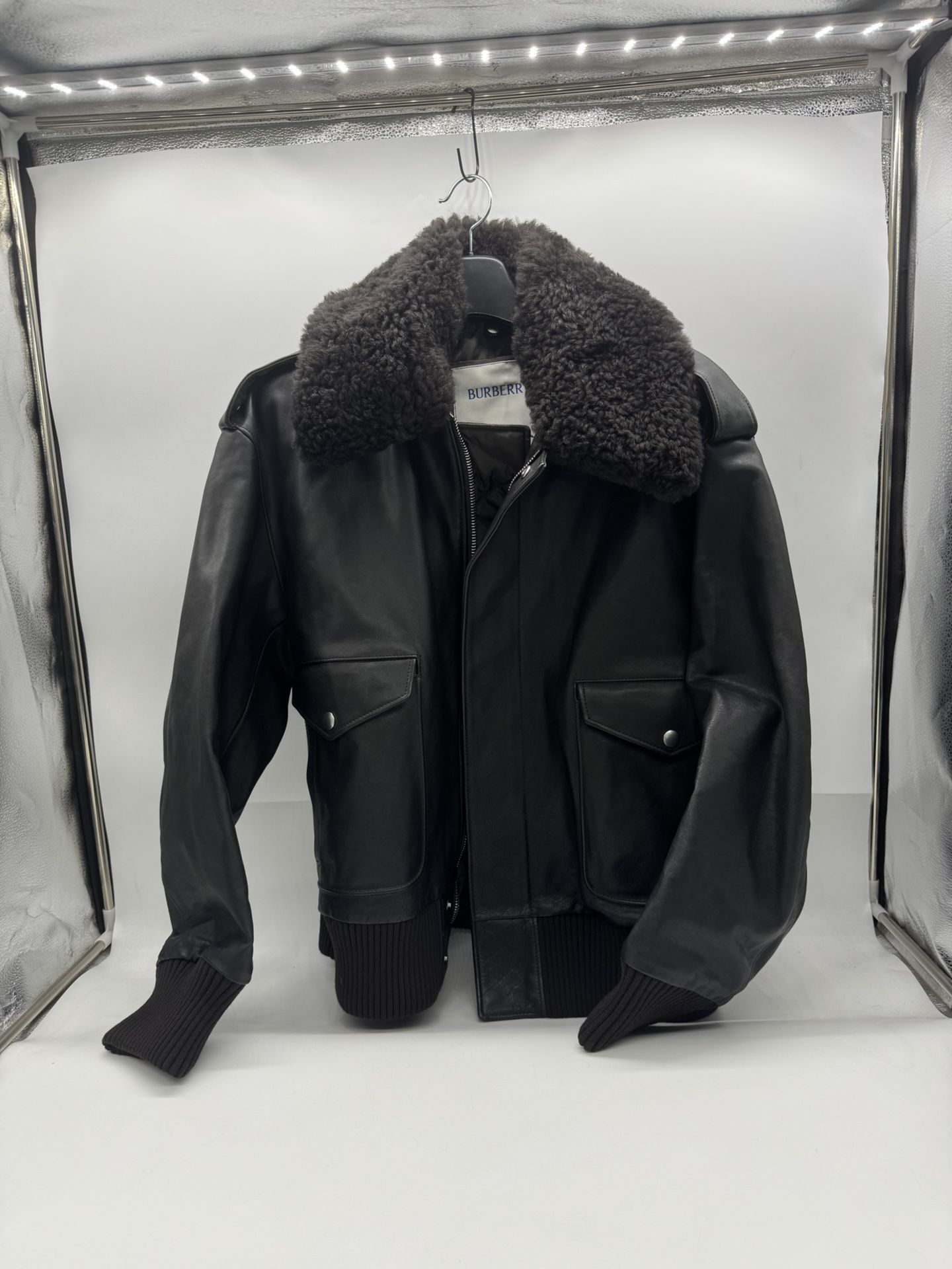 Burberry Shearling Collar Leather Jacket Size L/XL