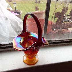 Irredescent Carnival  Glass Basket